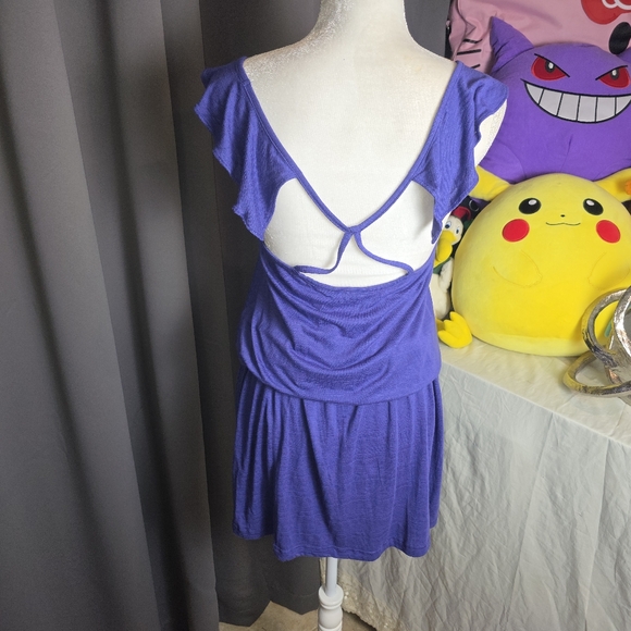 Dolan Anthropologie Purple Open Back Dress Medium Flutter Sleeve NWT - Picture 2 of 10